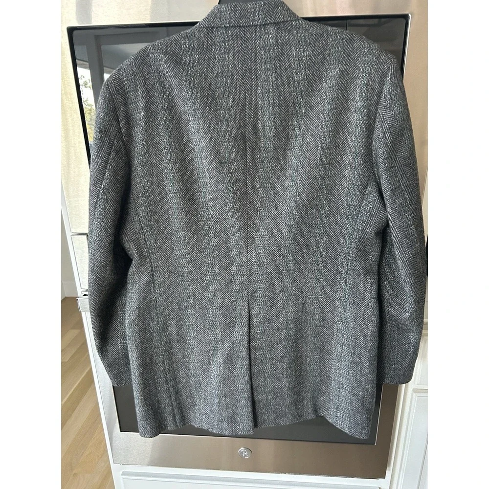 Men's Wool Sport Coat 44L Gray Herringbone 2 Button Gallery Haggar Office